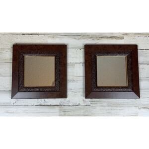 Vintage Home Interiors Square Mirrors Wood Embossed Gold Trim Wall Hanging 2 Way